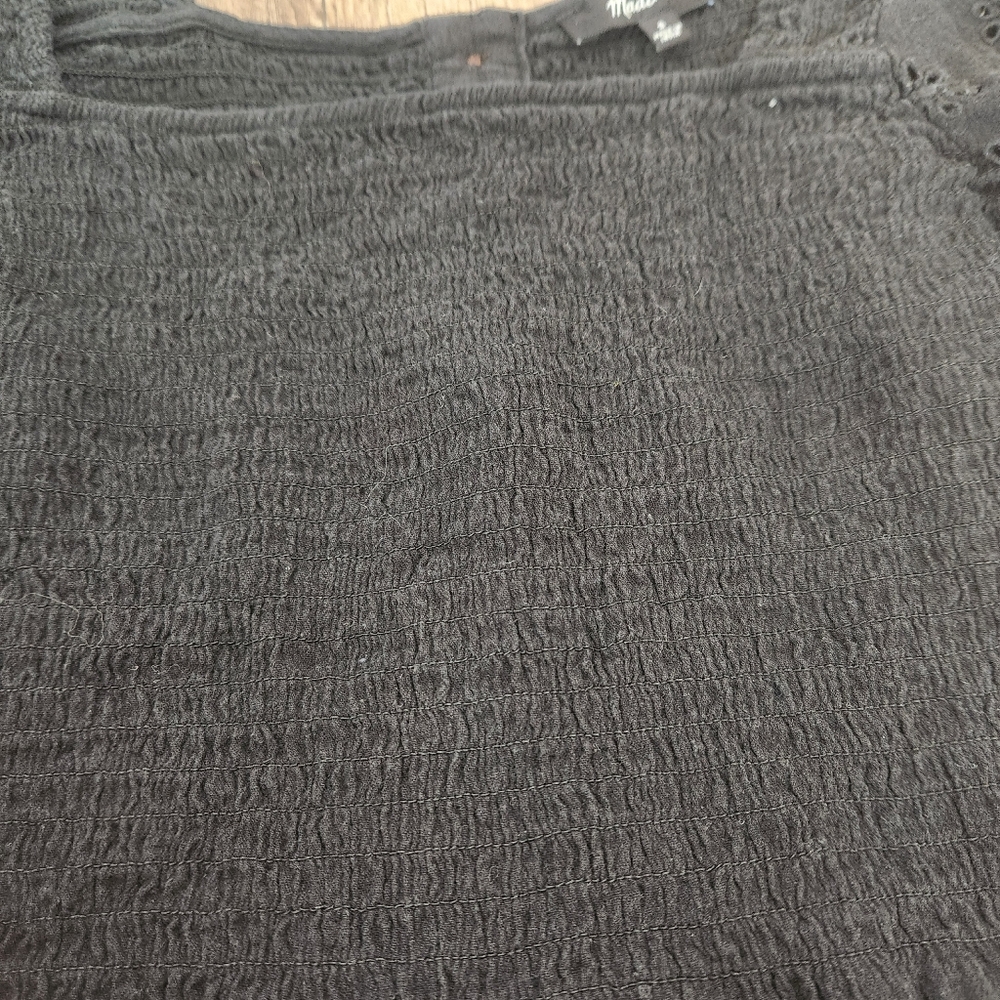 Madewell Black Eyelet-Sleeved Lucie Smocked Peplum Top Size Small - Picture 2 of 6